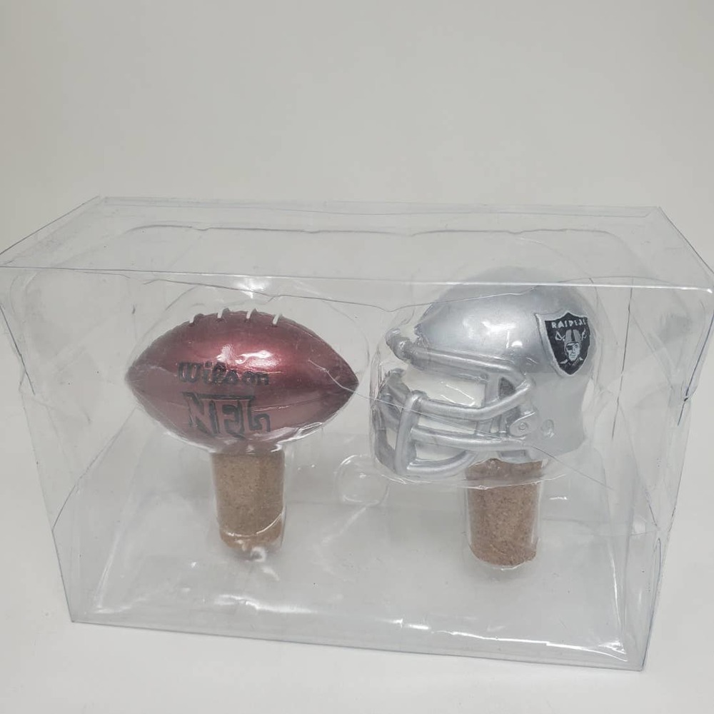 NEW NFL Helmet and Football Wine Bottle Cork Stoppers Oakland Raiders